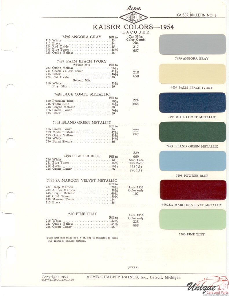 1954 Kaiser Paint Charts Acme 1
